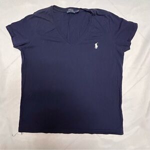 Polo by Ralph Lauren Women's Navy Blue V-Neck T-Shirt